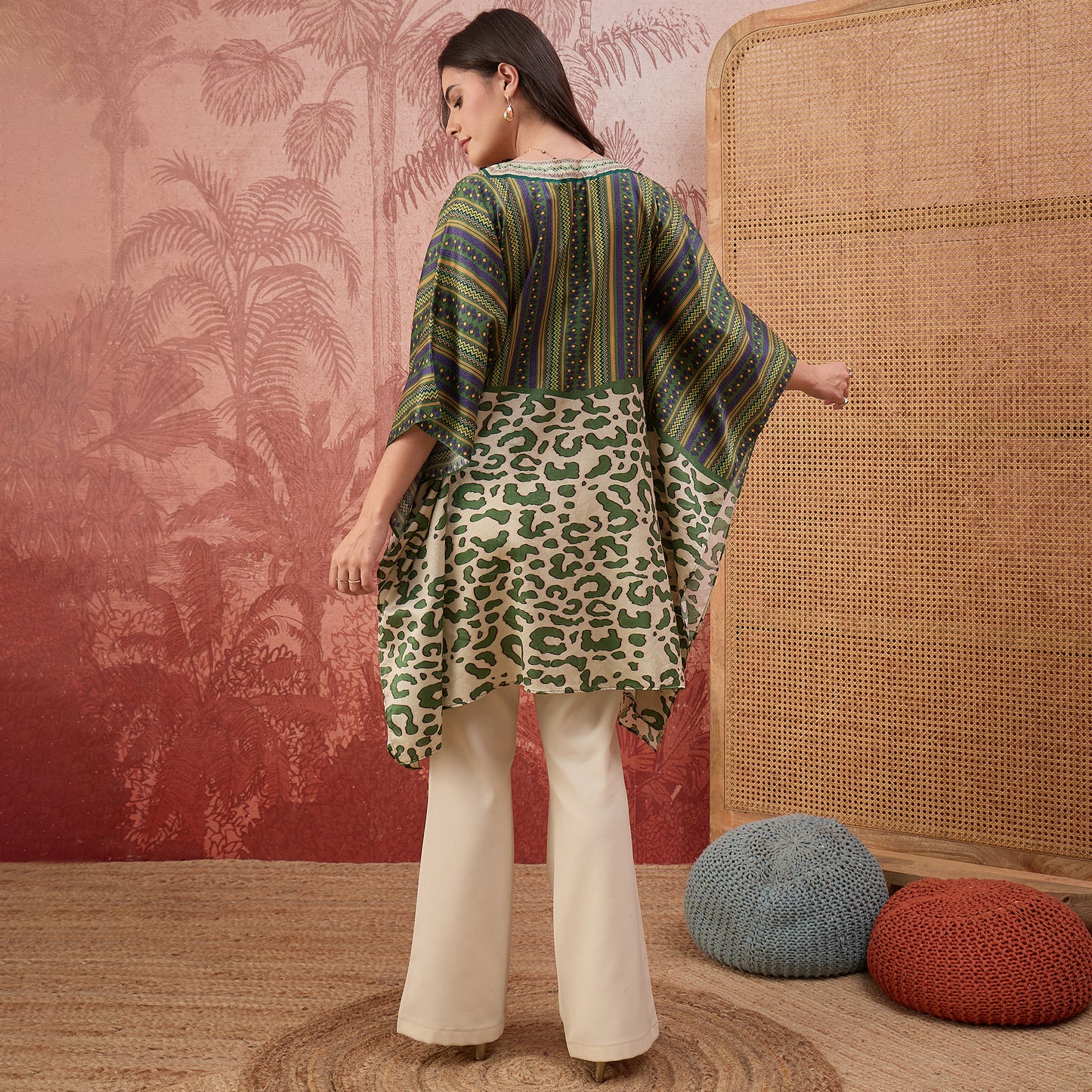 Green and Yellow Half-and-Half Striped Tunic