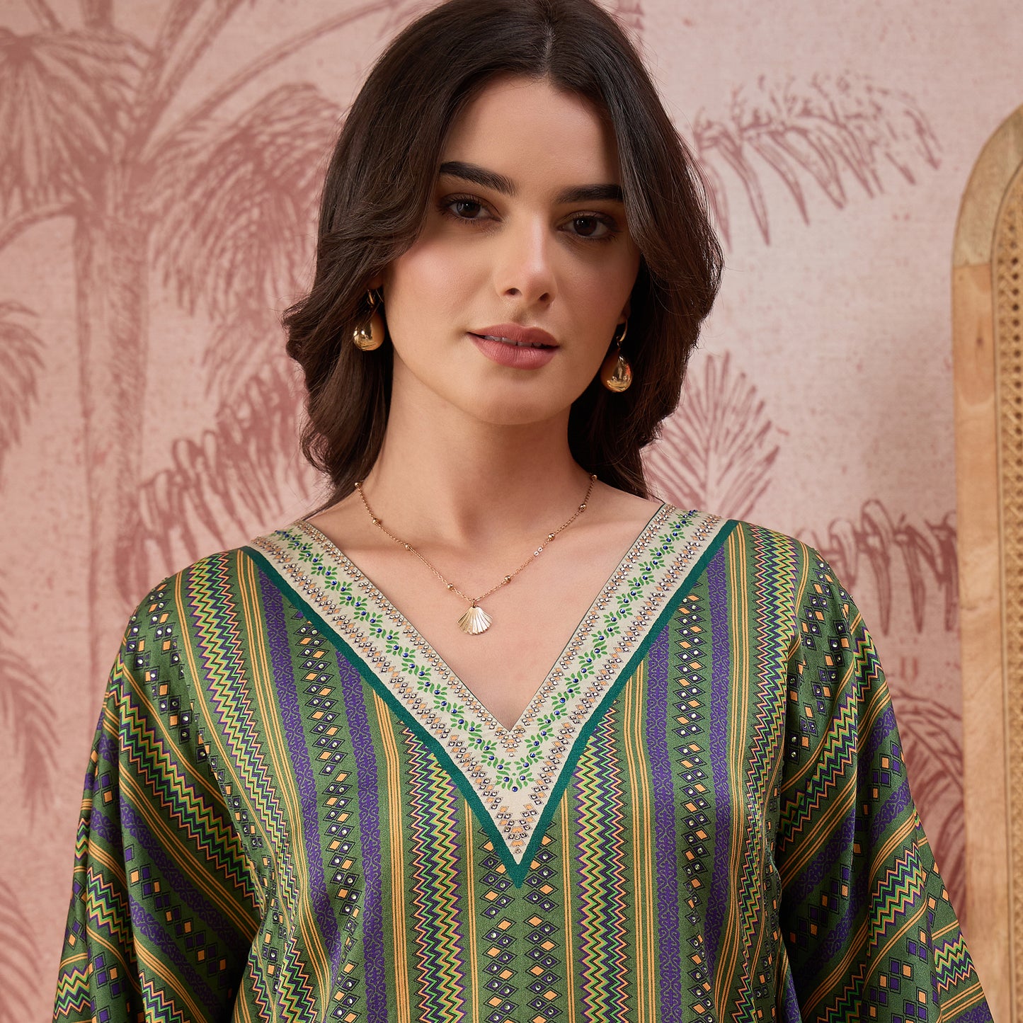 Green and Yellow Half-and-Half Striped Tunic