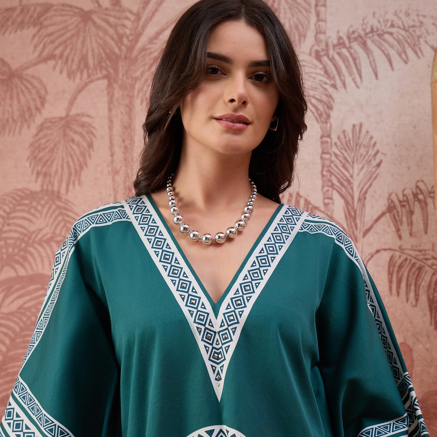 Teal Floral Mandala Printed Geometric Kaftan Tunic