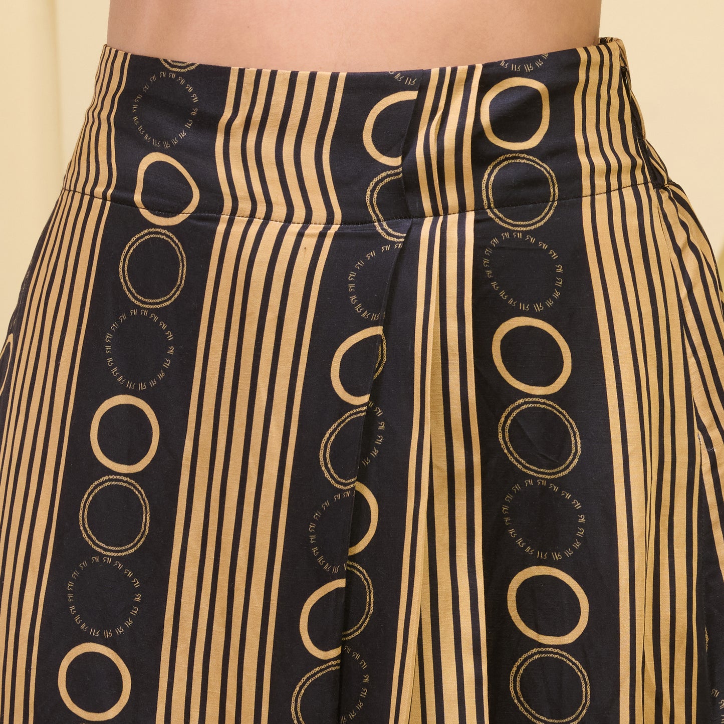 Black And Golden Powerful Stripe Print Skirt for Women – Linen Satin – Back View | First Resort by Ramola Bachchan