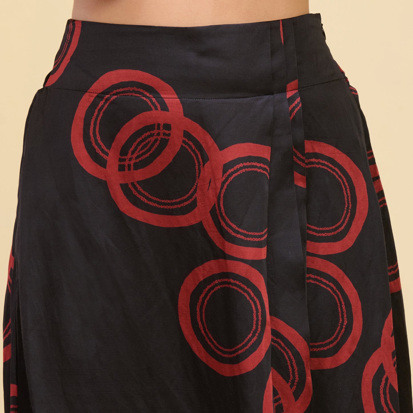Black And Red Powerful Print Skirt for Women – Linen Satin – Back View | First Resort by Ramola Bachchan