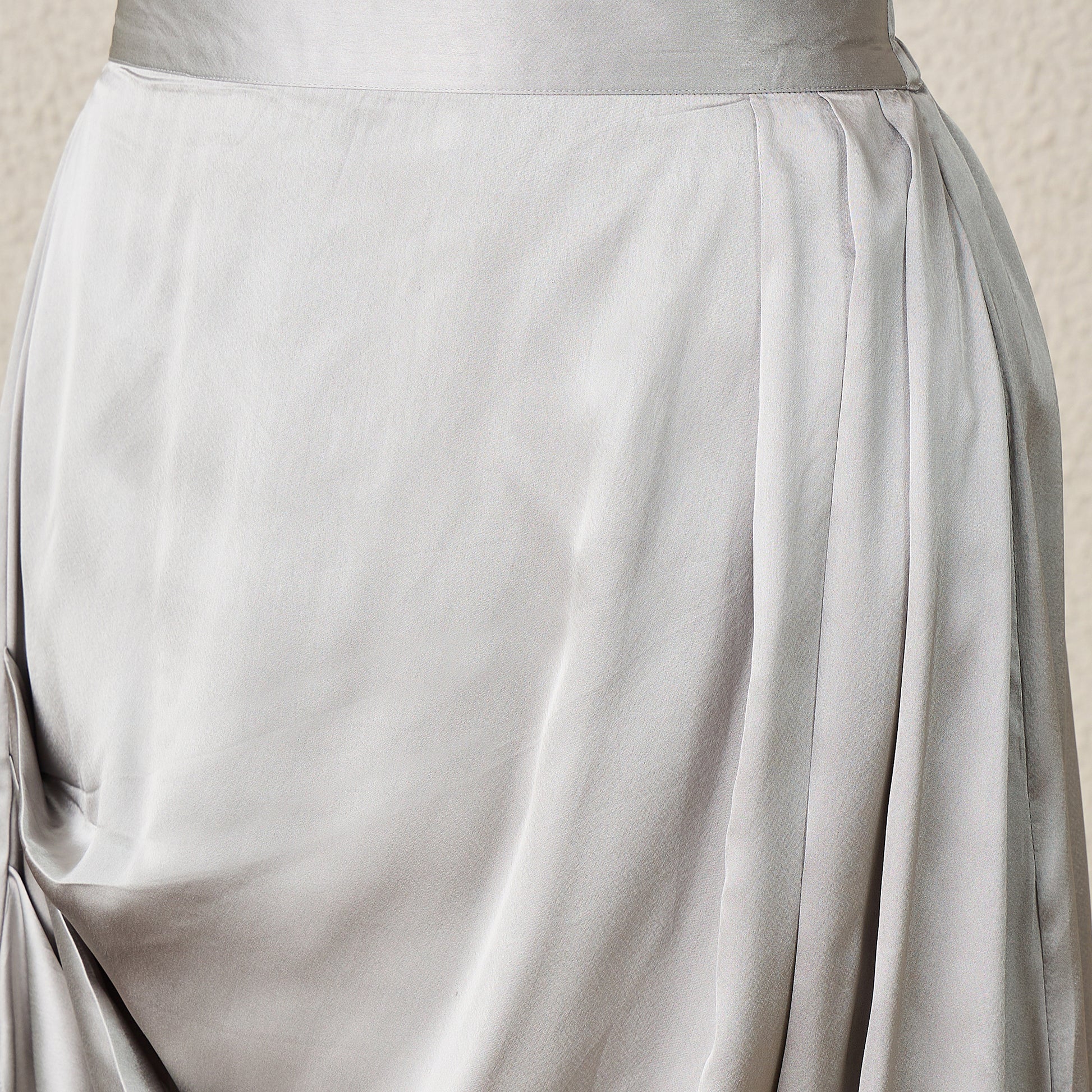 Grey Skirt for Women – Polyester Satin – Back View | First Resort by Ramola Bachchan