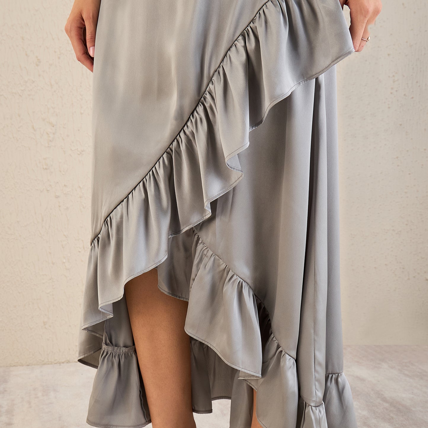 Grey Skirt for Women – Polyester Satin – Back View | First Resort by Ramola Bachchan