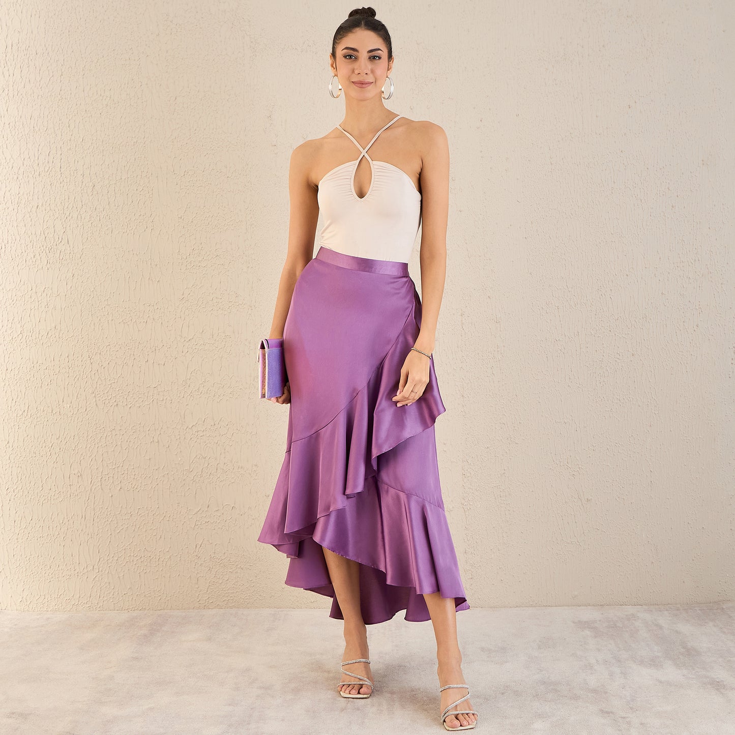 Lilac Skirt for Women – Polyester Satin | First Resort by Ramola Bachchan