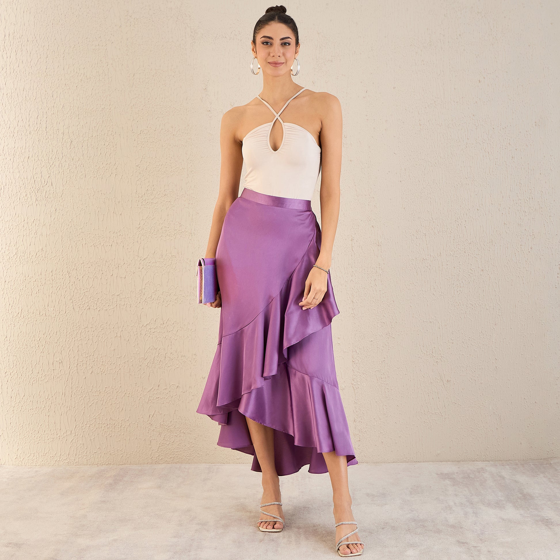 Lilac Skirt for Women – Polyester Satin | First Resort by Ramola Bachchan