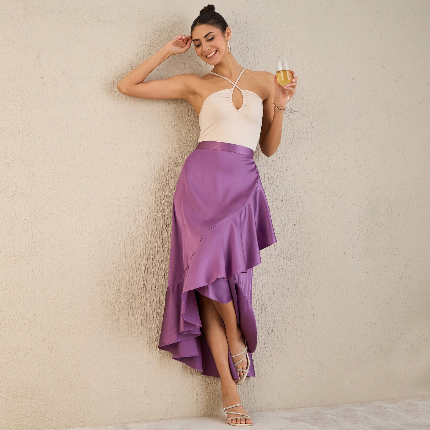 Lilac Skirt for Women – Polyester Satin – Front View | First Resort by Ramola Bachchan