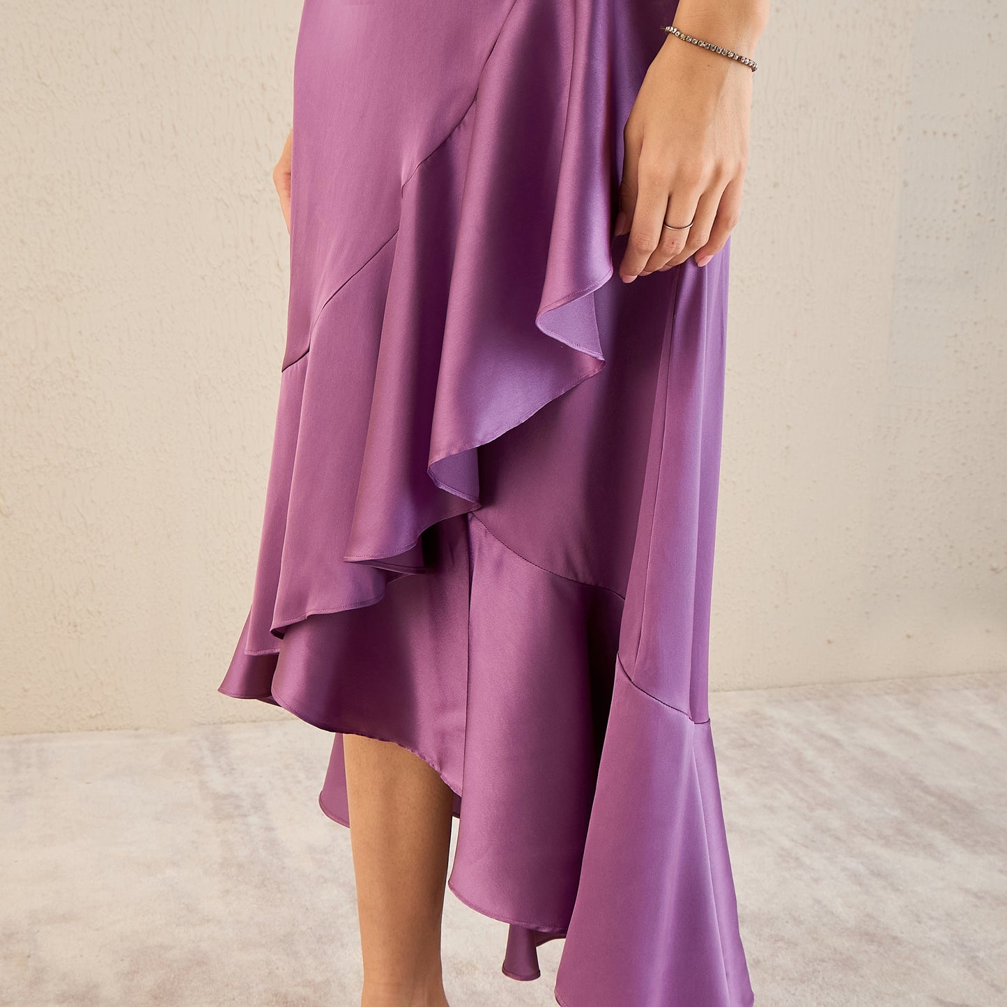 Lilac Skirt for Women – Polyester Satin – Back View | First Resort by Ramola Bachchan