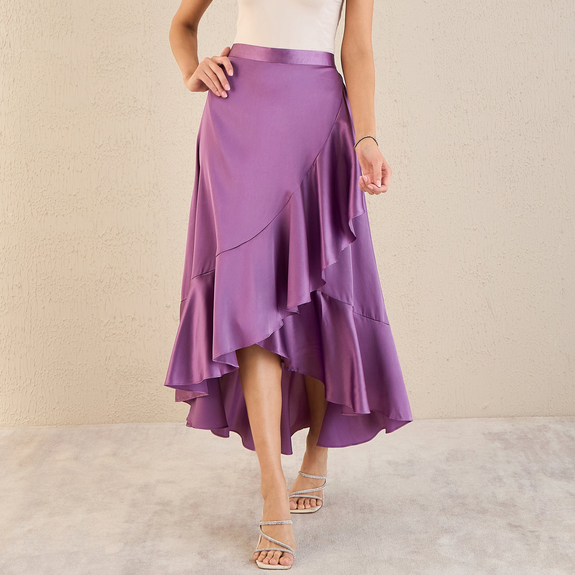 Lilac Skirt for Women – Polyester Satin | First Resort by Ramola Bachchan