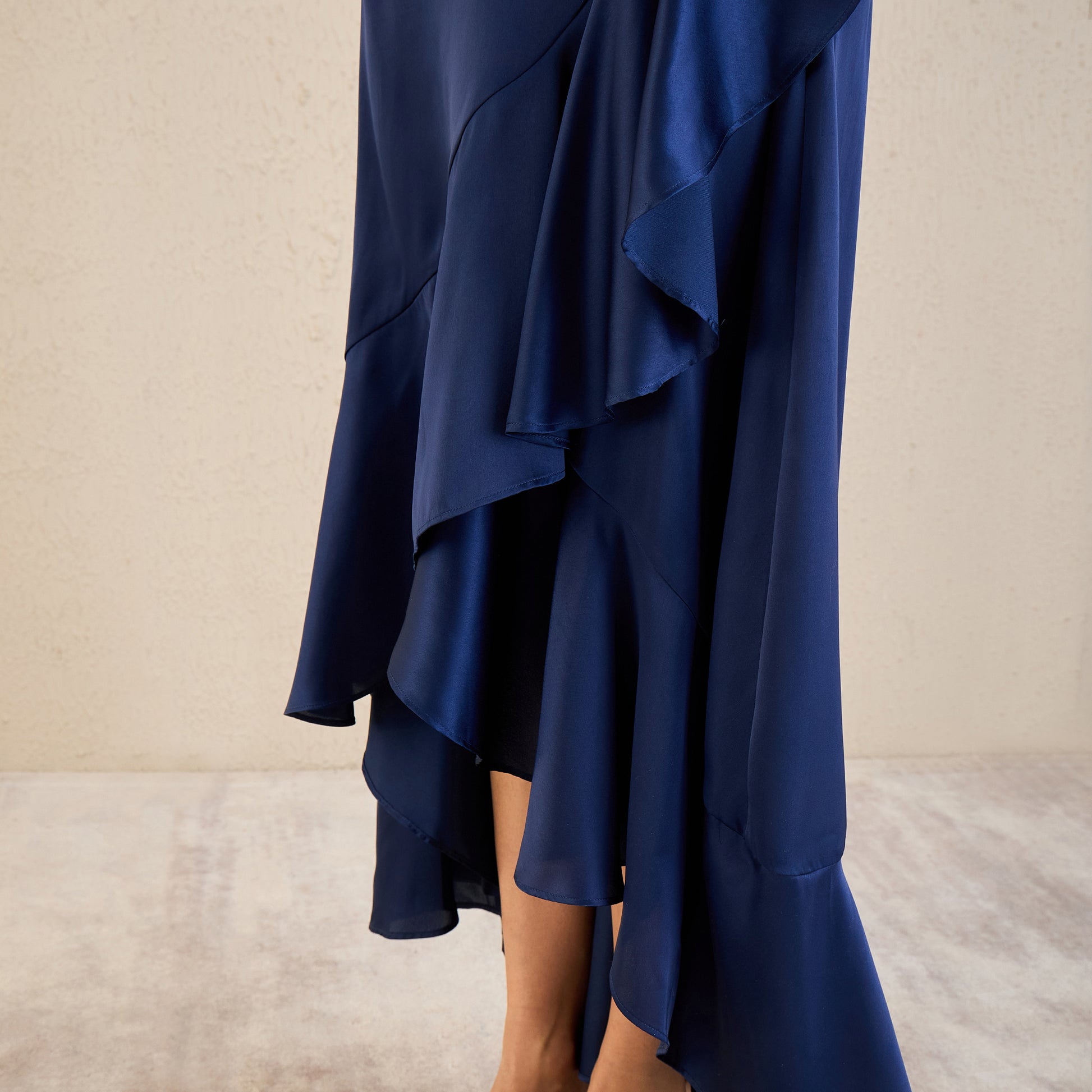 Navy Blue Skirt for Women – Polyester Satin – Back View | First Resort by Ramola Bachchan