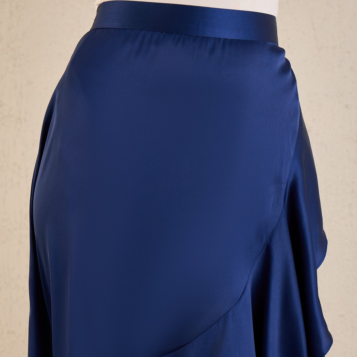Navy Blue Skirt for Women – Polyester Satin – Close Up | First Resort by Ramola Bachchan