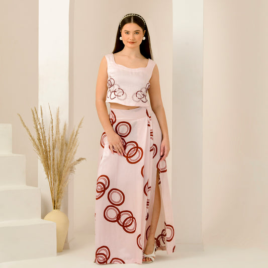 Pink And Red Powerful Print Skirt for Women – Linen Satin | First Resort by Ramola Bachchan