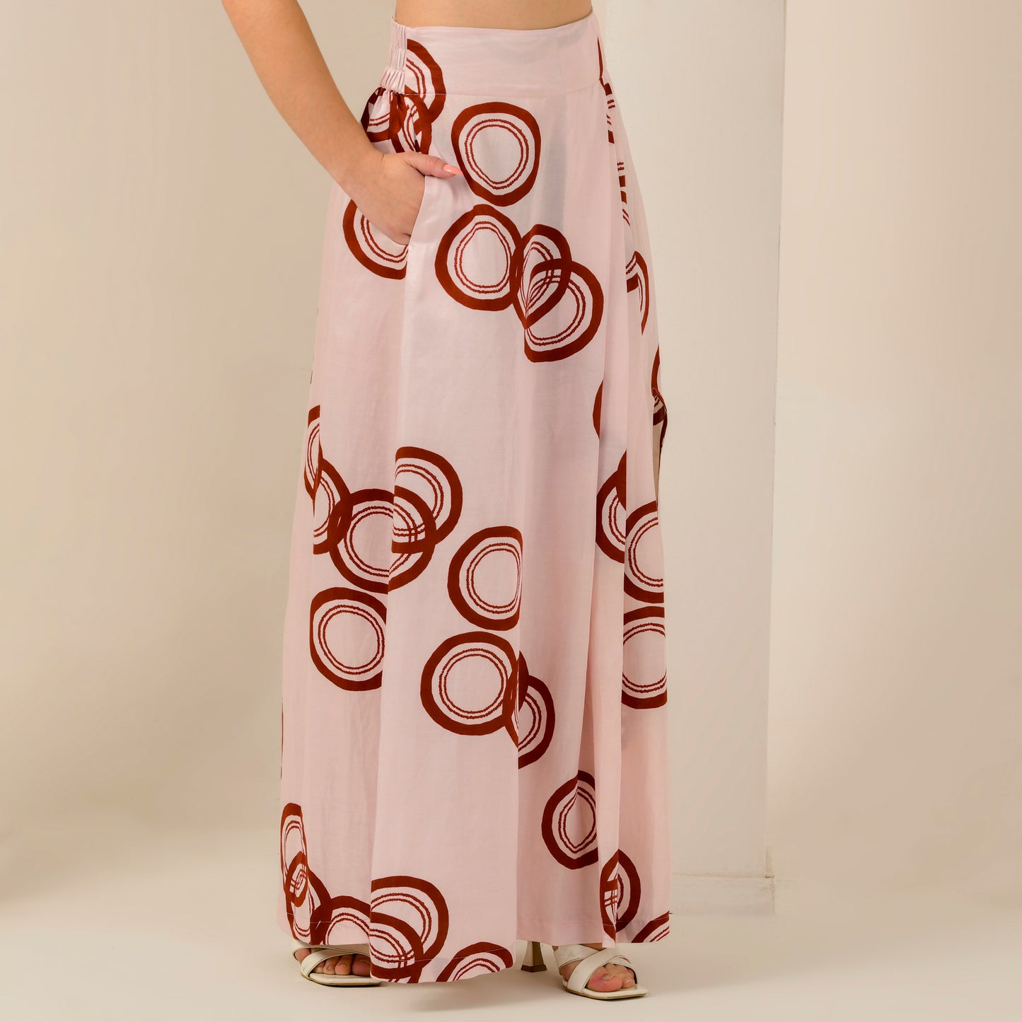 Pink And Red Powerful Print Skirt for Women – Linen Satin – Back View | First Resort by Ramola Bachchan