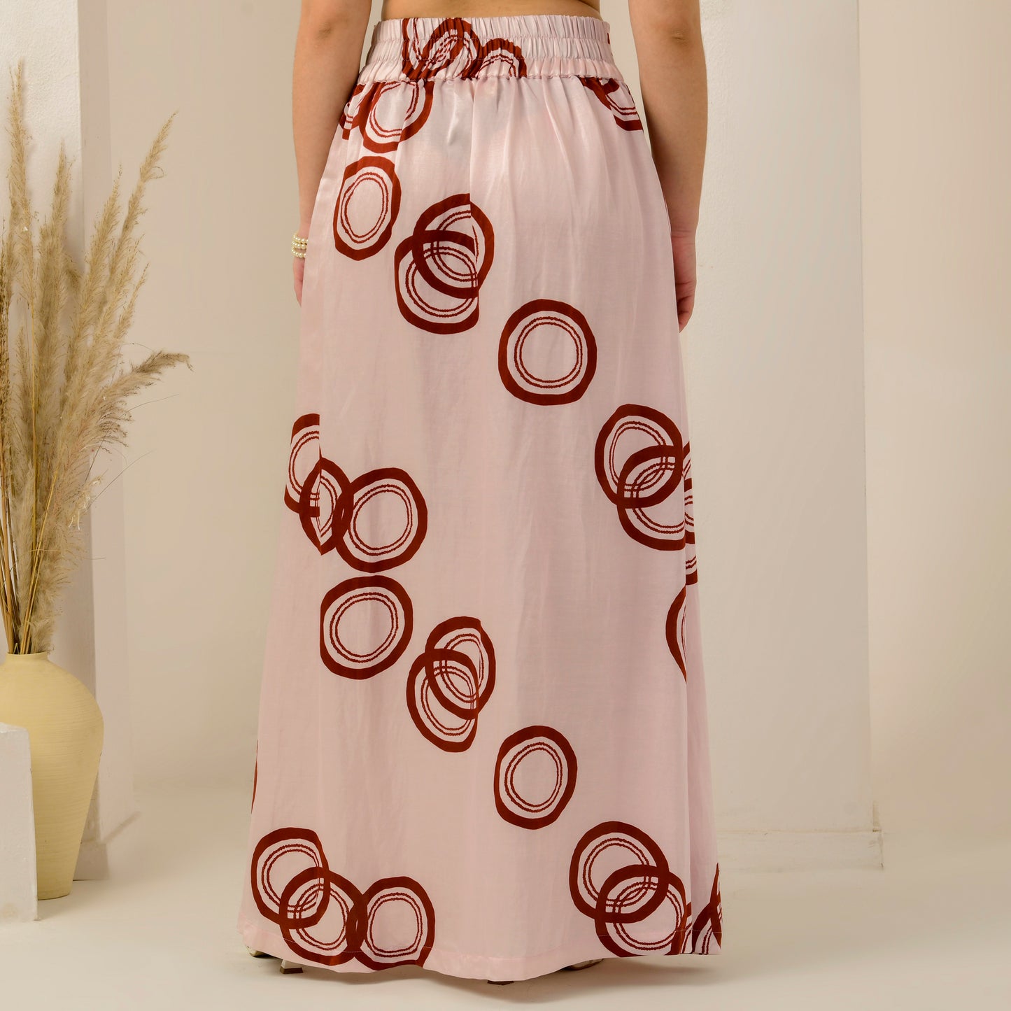 Pink And Red Powerful Print Skirt for Women – Linen Satin – Close Up | First Resort by Ramola Bachchan