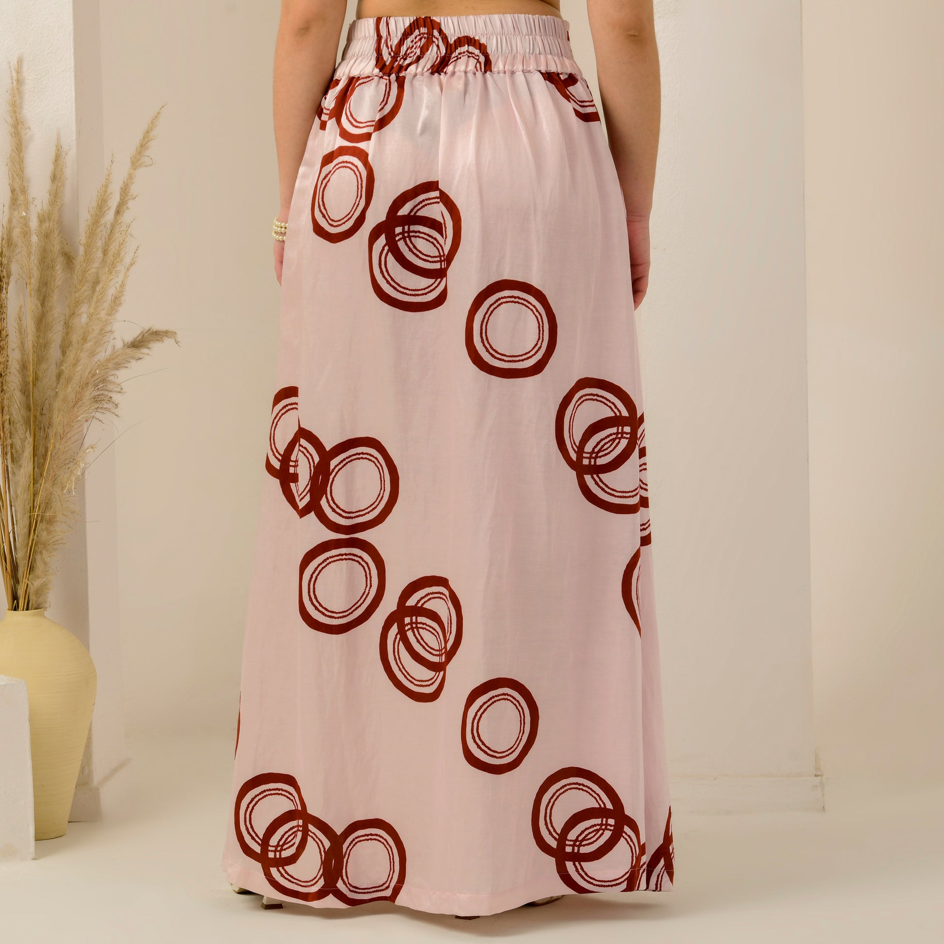 Pink And Red Powerful Print Skirt for Women – Linen Satin – Close Up | First Resort by Ramola Bachchan