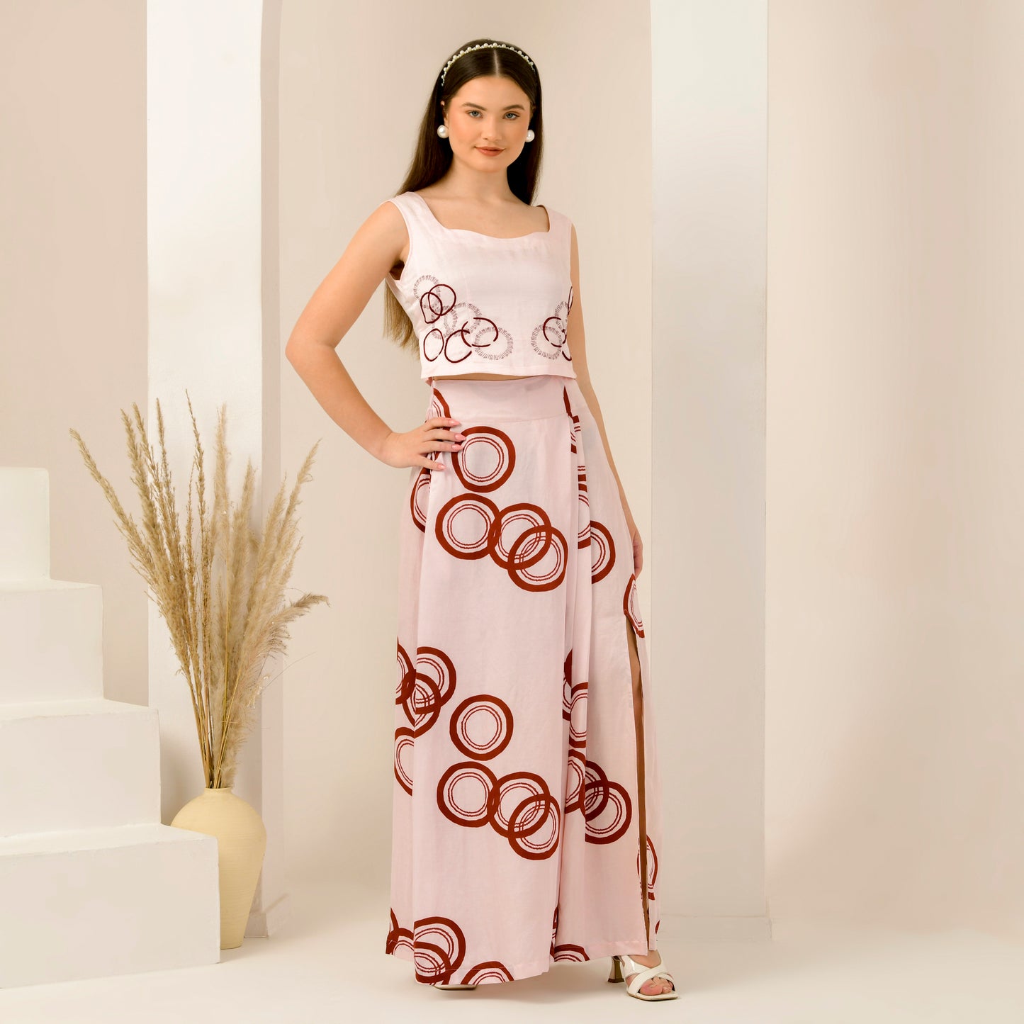 Pink And Red Powerful Print Skirt for Women – Linen Satin | First Resort by Ramola Bachchan