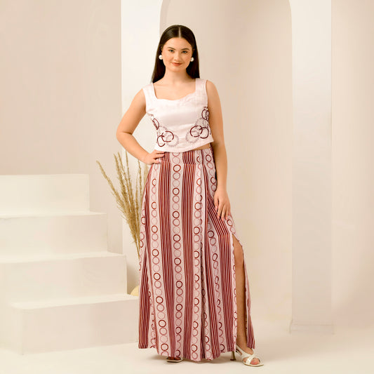 Pink And Red Powerful Stripe Print Skirt for Women – Linen Satin | First Resort by Ramola Bachchan