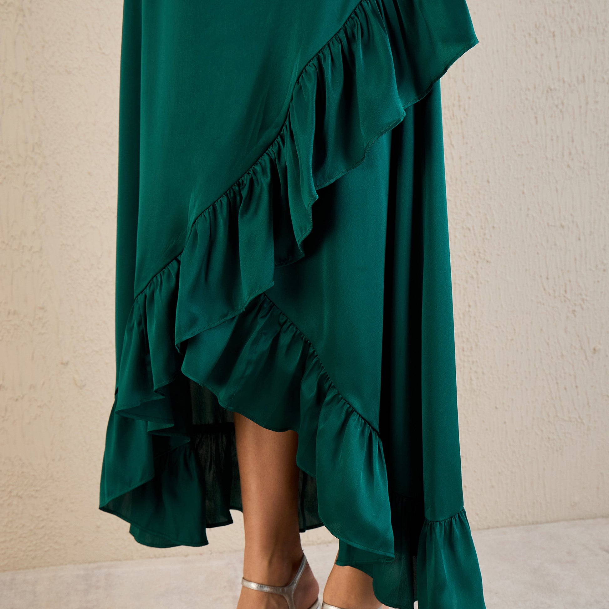 Teal Skirt for Women – Polyester Satin – Back View | First Resort by Ramola Bachchan