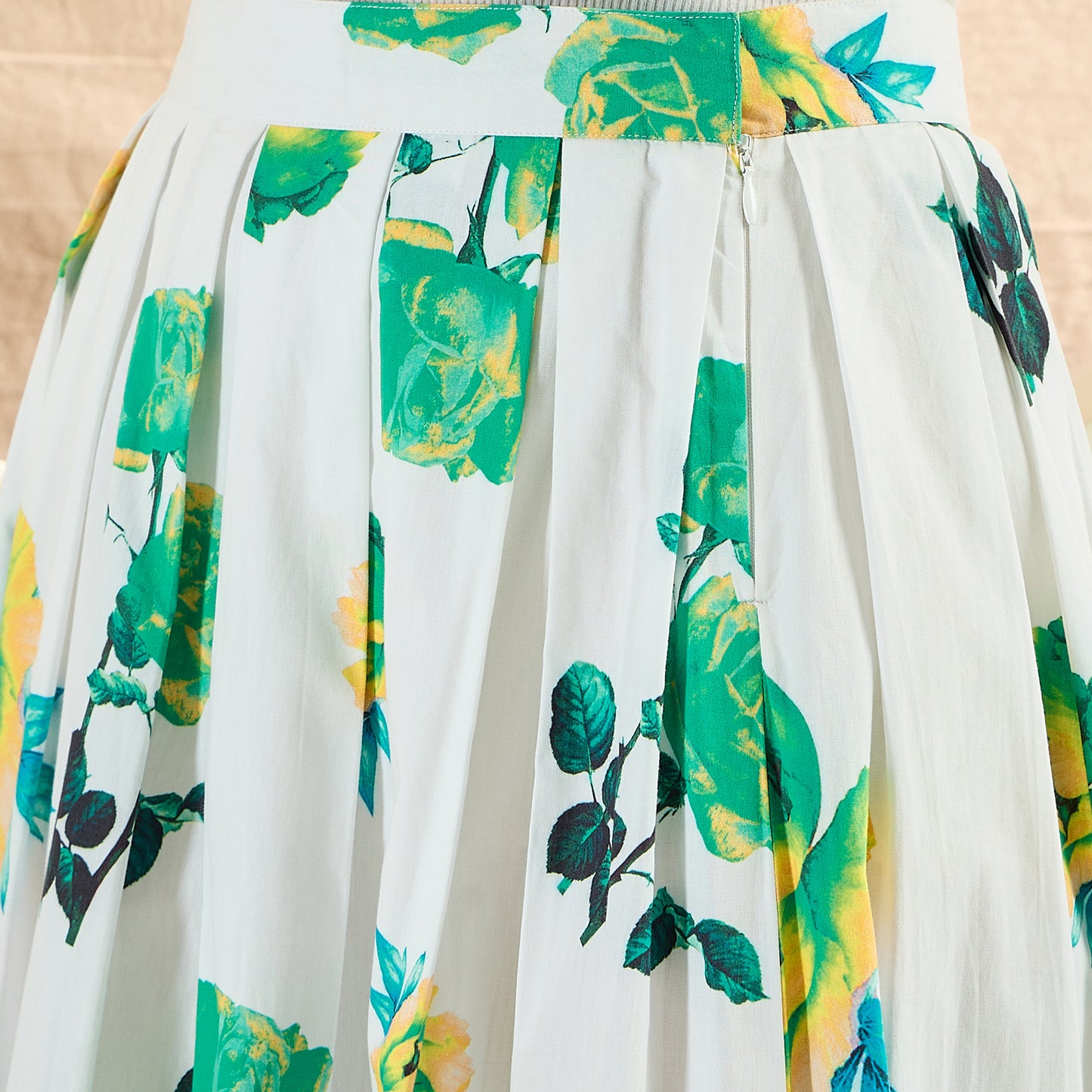 White And Green Floral Print Skirt for Women – Cotton Poplin – Back View | First Resort by Ramola Bachchan
