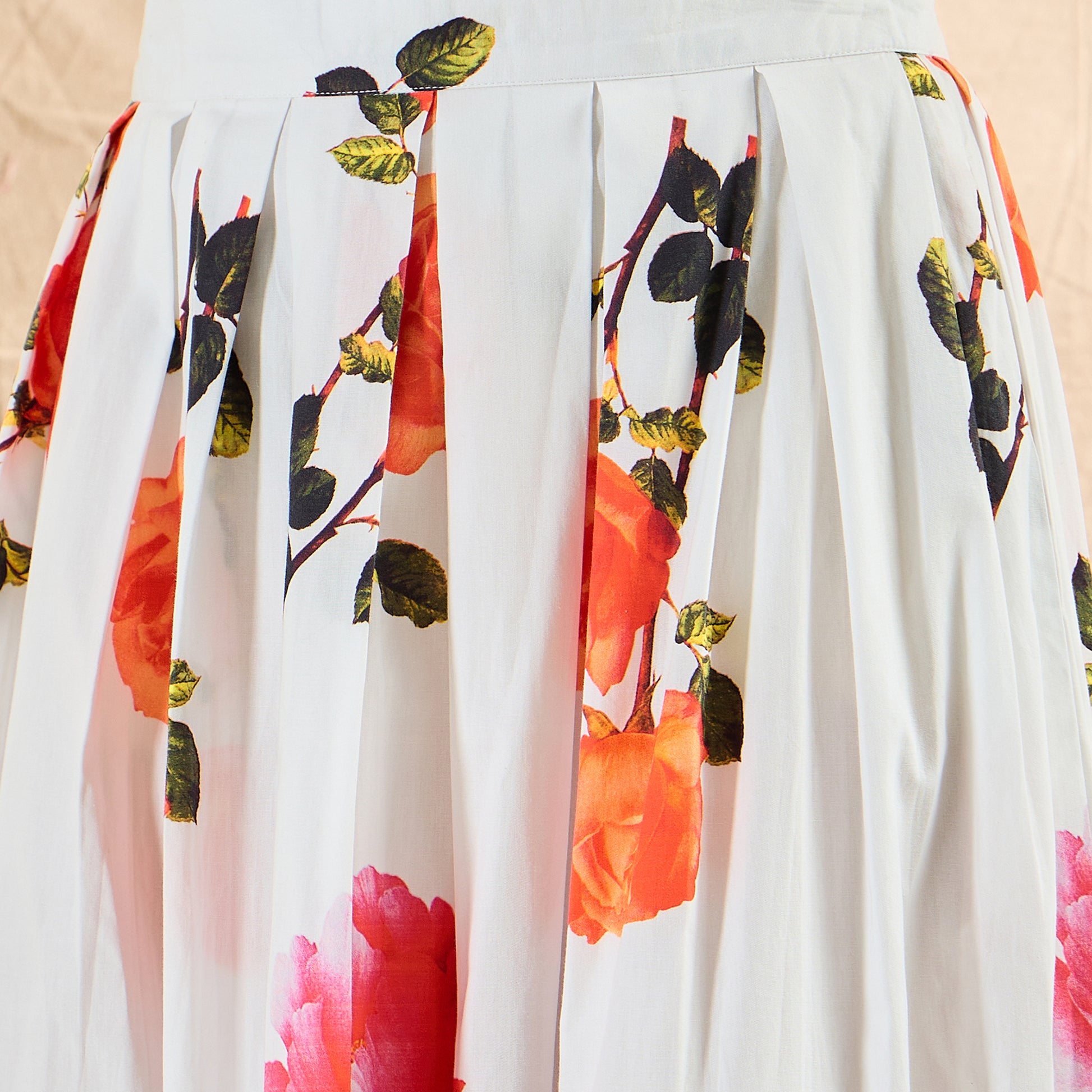 White And Orange Floral Print Skirt for Women – Cotton Poplin – Back View | First Resort by Ramola Bachchan