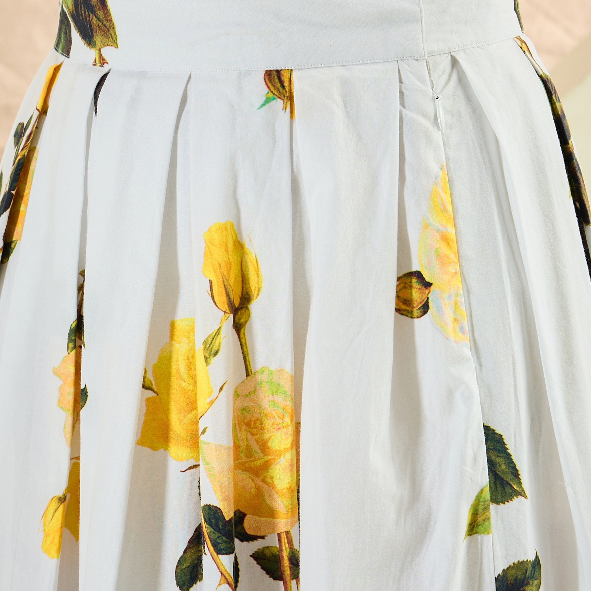 White And Yellow Floral Print Skirt for Women – Cotton Poplin – Back View | First Resort by Ramola Bachchan