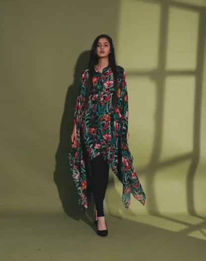 Black Tropical Print Tunic