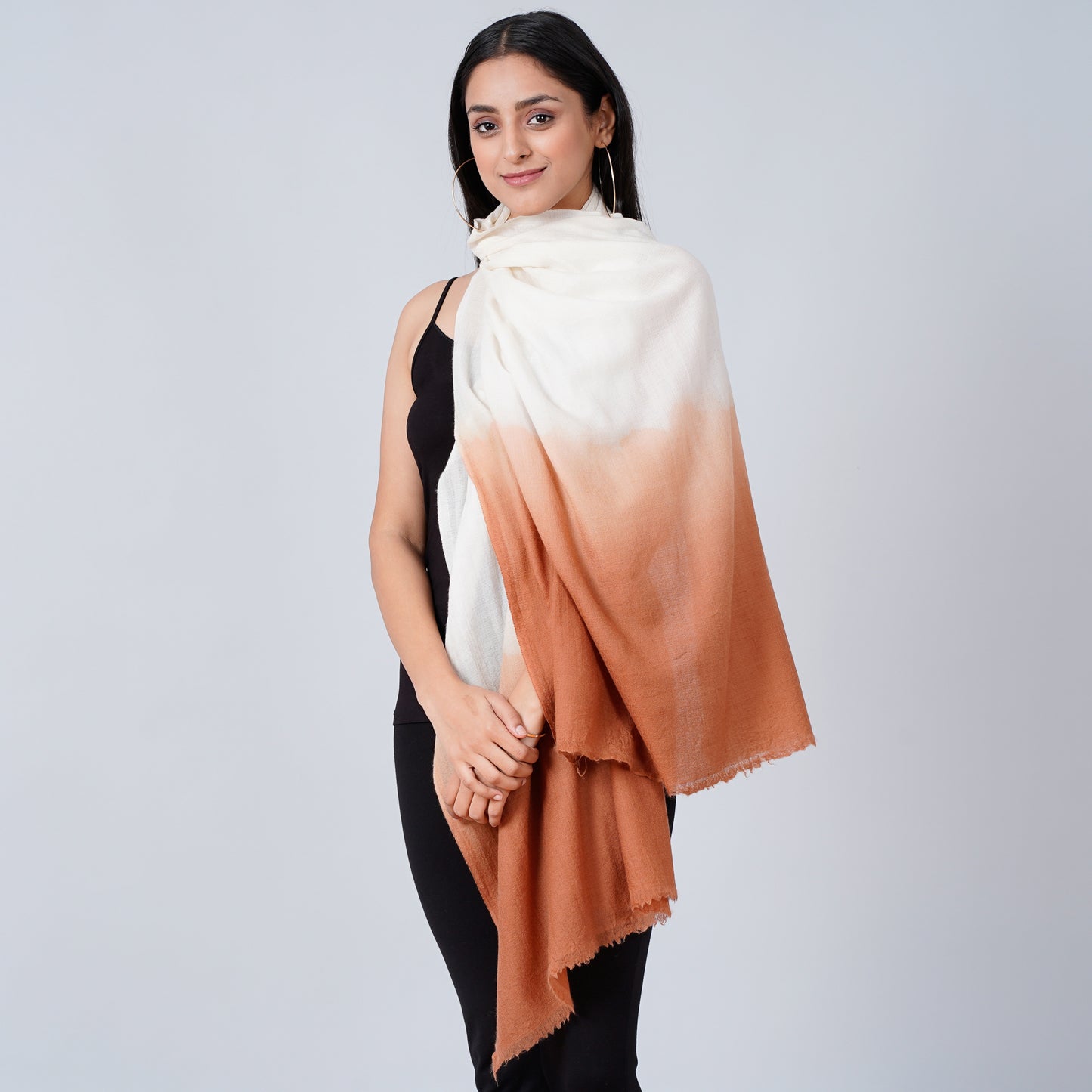 White and Caramel Colour Block Scarf
