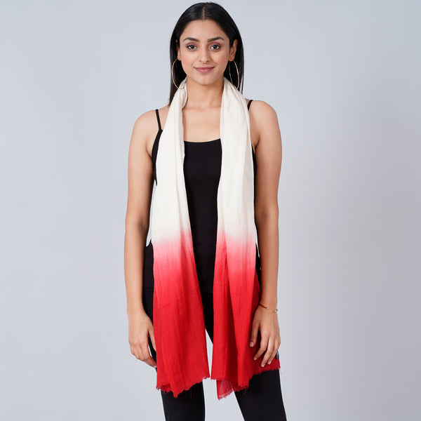 White And Red Tie And Dye Colour Block Print Scarf for Women – Cashmere Silk | First Resort by Ramola Bachchan