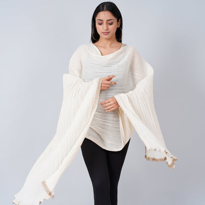 Ivory Cotton Crinkled Dupatta