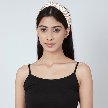 White and Caramel Brown Zebra Print Headband