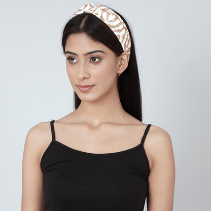 White and Caramel Brown Zebra Print Headband