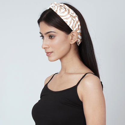 White and Caramel Brown Zebra Print Headband