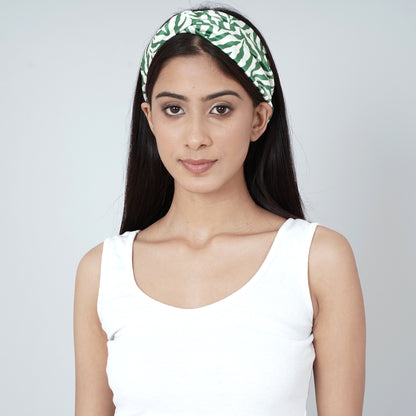 White and Green Zebra Print Headband