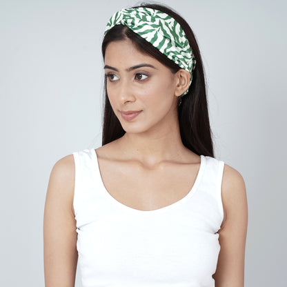 White and Green Zebra Print Headband
