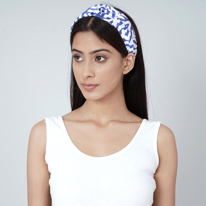 White and Navy Blue Zebra Print Headband