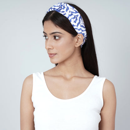 White and Navy Blue Zebra Print Headband