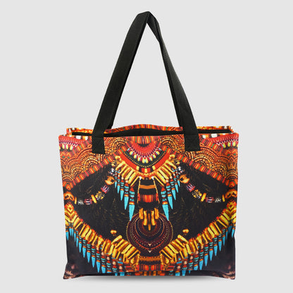 Black and Saffron Tribal Print Tote Bag