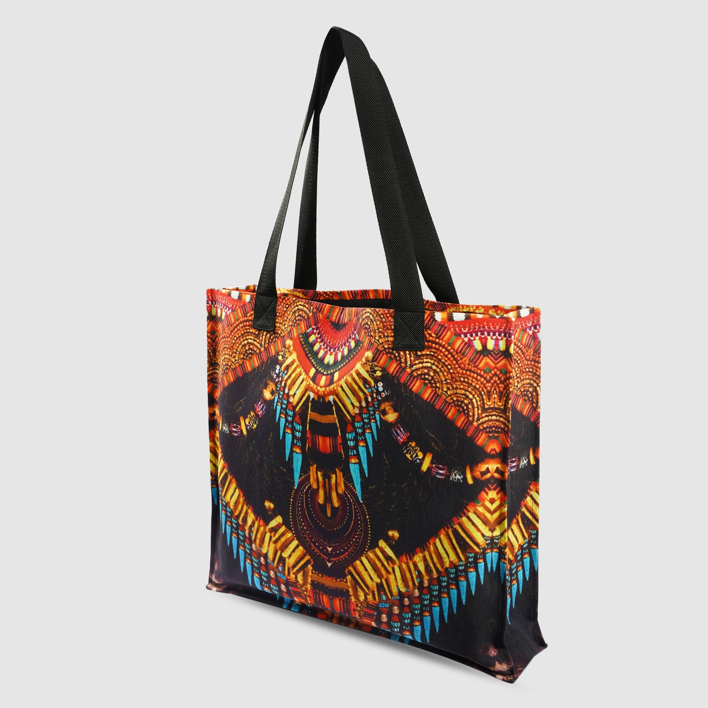 Black and Saffron Tribal Print Tote Bag
