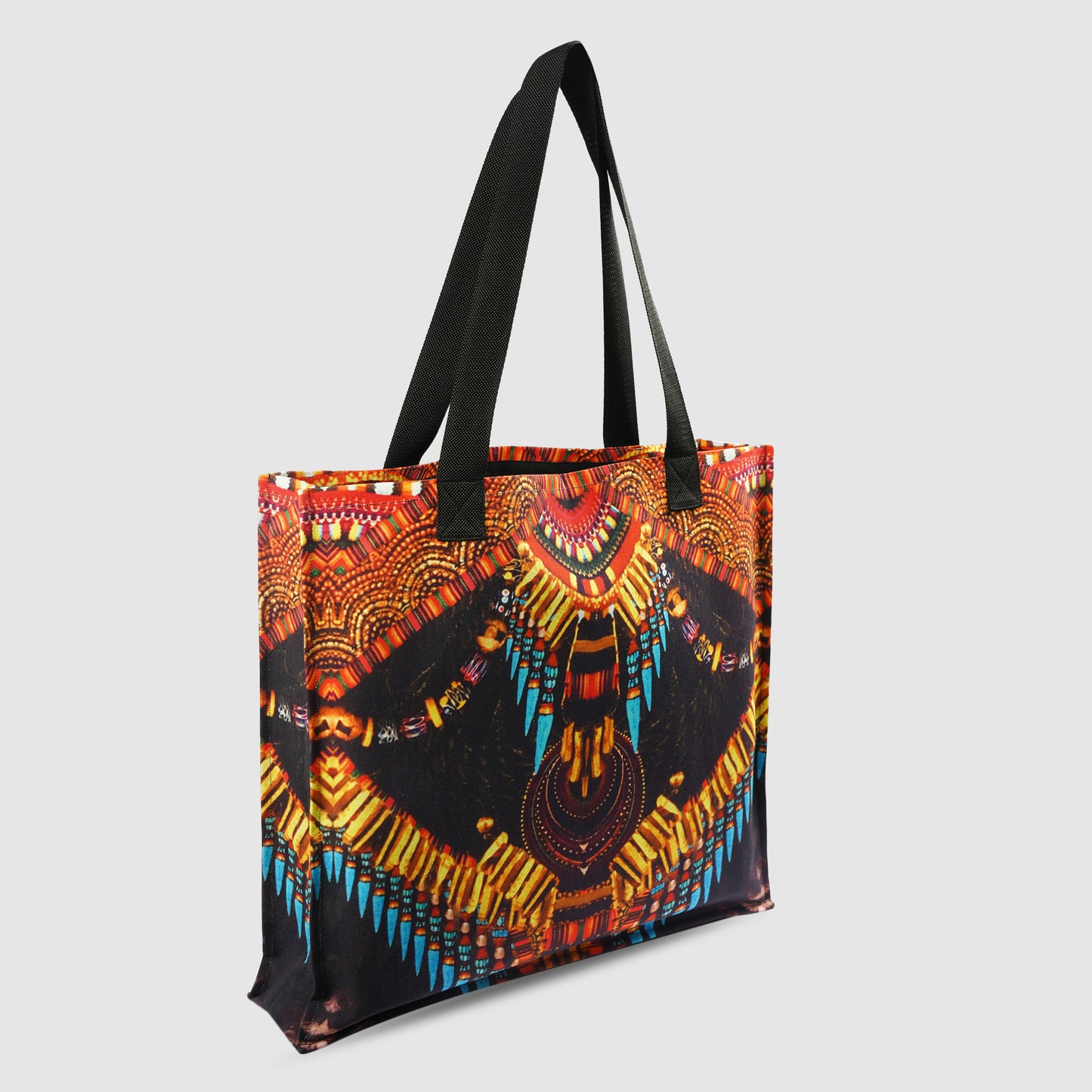 Black and Saffron Tribal Print Tote Bag