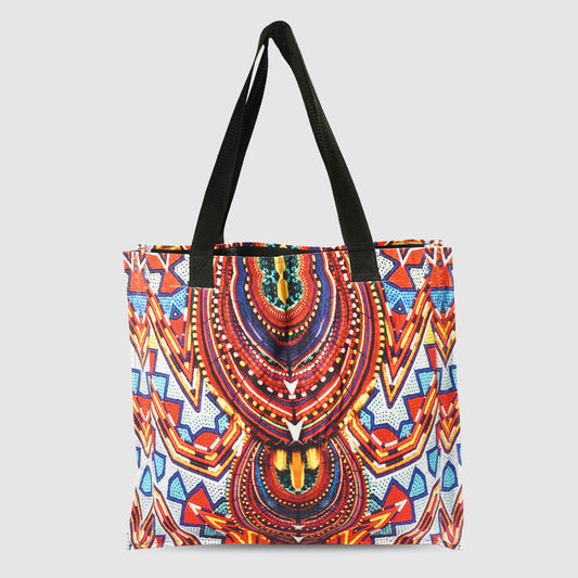 Blue and Red Tribal Print Tote Bag