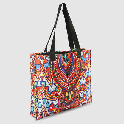 Blue and Red Tribal Print Tote Bag
