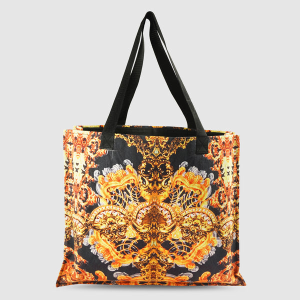 Black And Mustard Yellow Tribal Print Handbag for Women – Canvas | First Resort by Ramola Bachchan