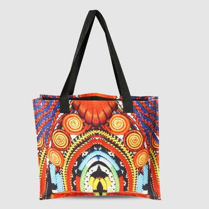 Navy Blue and Orange Tribal Print Tote Bag