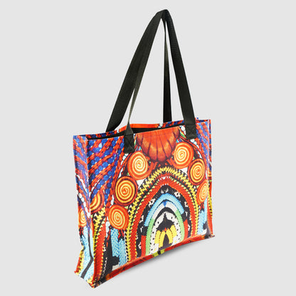 Navy Blue and Orange Tribal Print Tote Bag