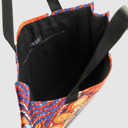 Navy Blue and Orange Tribal Print Tote Bag