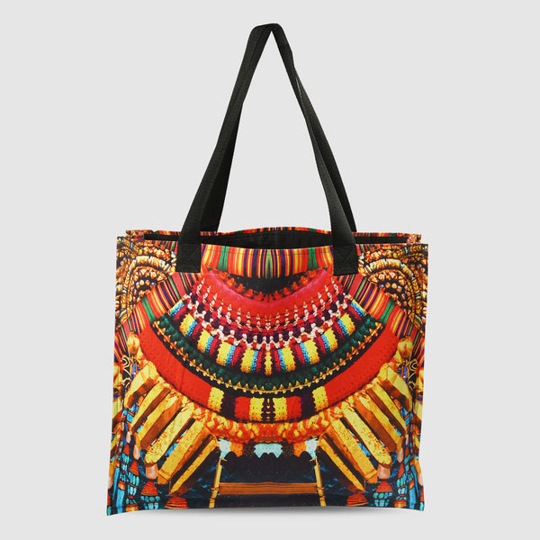 Yellow And Red Tribal Print Handbag for Women – Canvas | First Resort by Ramola Bachchan