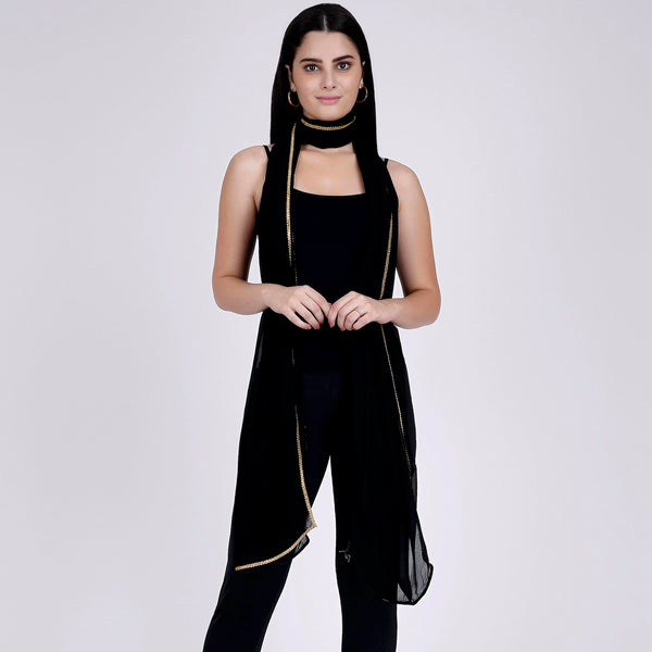 Black Dupatta for Women – Viscose Georgette | First Resort by Ramola Bachchan