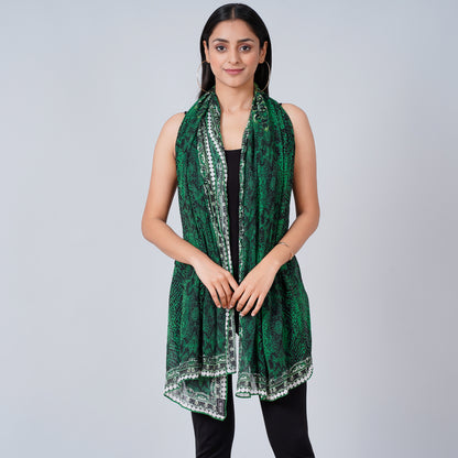 Dark Green Python Print Stole