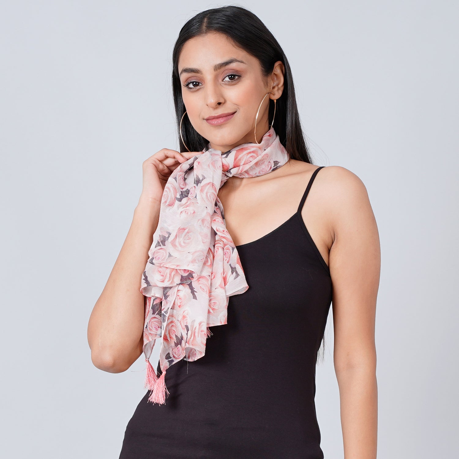 Pink Floral Print Scarf for Women – Silk Chiffon | First Resort by Ramola Bachchan