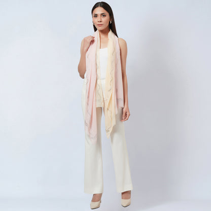 Pink and Cream Ombre Embellished Cashmere Stole