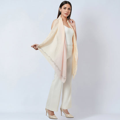 Pink and Cream Ombre Embellished Cashmere Stole